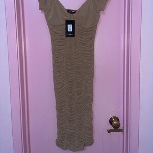 Light brown fashionova body on stretch midi dress